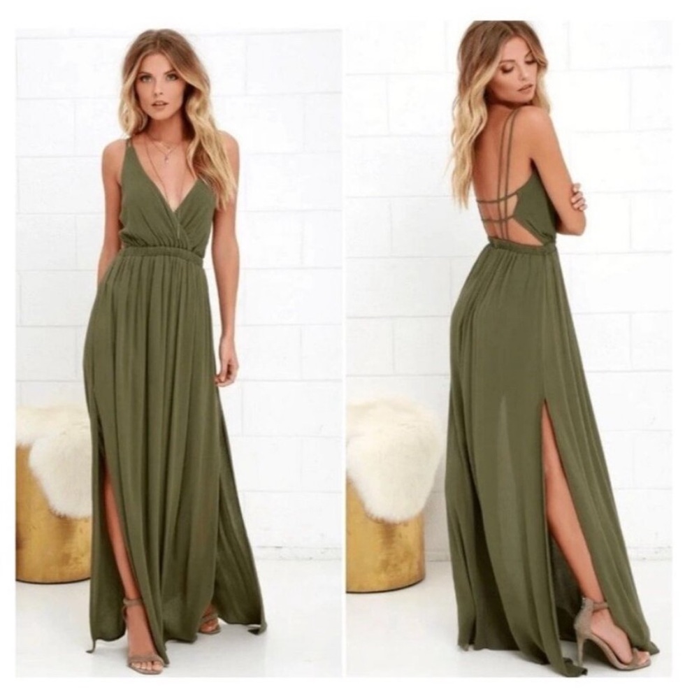 Lulu's Deep Olive Green Maxi Dress